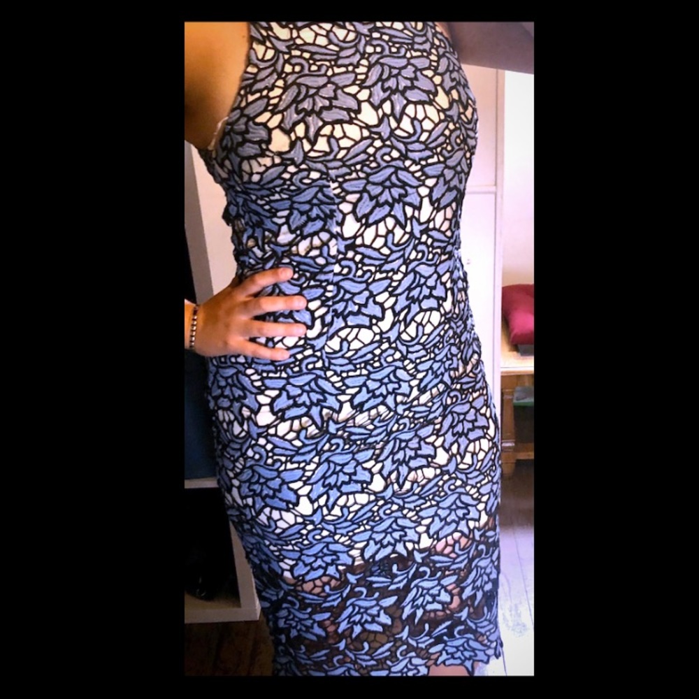 Blue lace midi dress